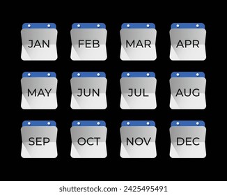 Vector simple icon calendar, month of the year, collection of calendar symbols.