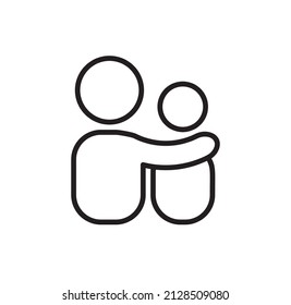 Vector simple icon Father hugging son. Happy father day isolated illustration friendship logo. Concept fatherhood families with children.