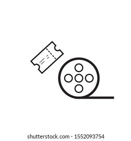 vector simple icon with film roll shape and entrance ticket