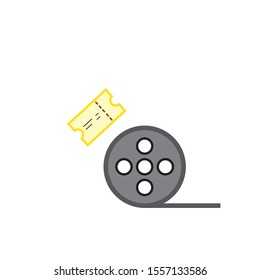 vector simple icon with film roll shape and entrance ticket