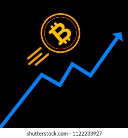 vector simple icon illustration fast raising bit coin at black background