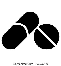 a vector simple icon of pills, medicines. in black and white.