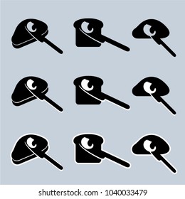 Vector simple icon set of soft butter spread on slice of bread