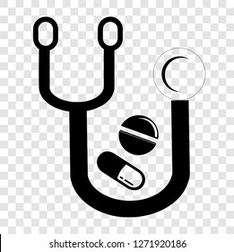 Vector Simple Icon of Stethoscope pill and capsule at transparent effect background