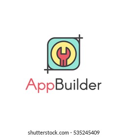 Vector Simple Icon Style Illustration Logo of Semi-Automated Application Builder Tool for Developers and Programmers. Simple App Icon with Screwdriver and Wrench