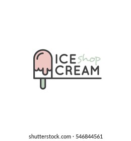 Vector Simple Icon Style Illustration Logo for Ice Cream Shop or Parlour 