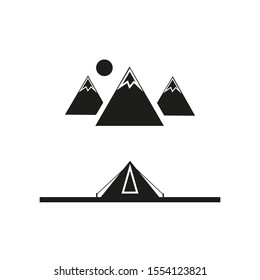 vector simple icon tent tent on snowy mountain
