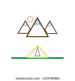 vector simple icon tent tent on snowy mountain