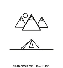 vector simple icon tent tent on snowy mountain