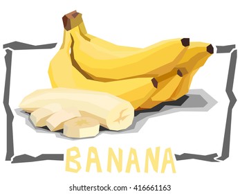 Vector simple illustration of bananas with slices in angular cartoon style.