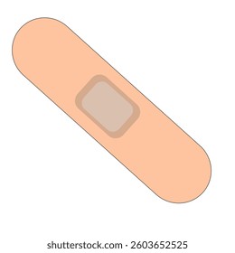 A vector simple illustration of a band-aid with rounded edges and a central adhesive pad. The band-aid is in a light peach color, suitable for medical or first aid themes.