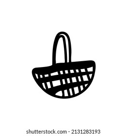 Vector simple illustration basket with black line for Easter hand drawn.  Single food spring holiday picture in doodle style.  Design for stickers, social media, cards, packaging, printing.