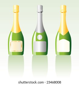 ilustración simple vectorial con botellas de champán en blanco