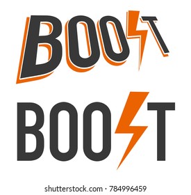 Vector simple illustration of Boost word in blue and orange colors 