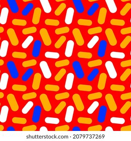 Vector simple illustration with bright color line on red background. Flat style seamless pattern design with line shape for web, site, banner, print, textile