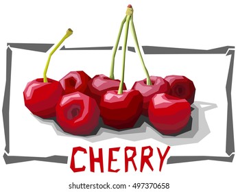 Vector simple illustration of cherries in angular cartoon style.