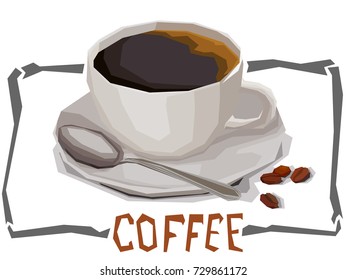 Vector simple illustration cup of coffee in angular cartoon style.