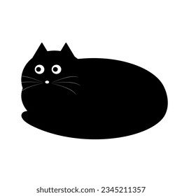 Vector simple illustration with cute black cat isolated on white background
