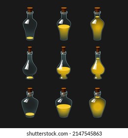 Vector simple illustration of glass bottle with potion colored drink.