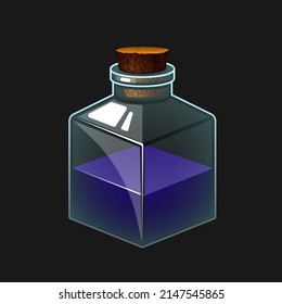 Vector simple illustration of glass bottle with potion colored drink.