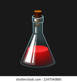 Vector simple illustration of glass bottle with potion colored drink.