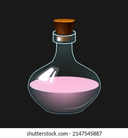 Ilustración vectorial simple de la botella de vidrio con bebida de color poción.
