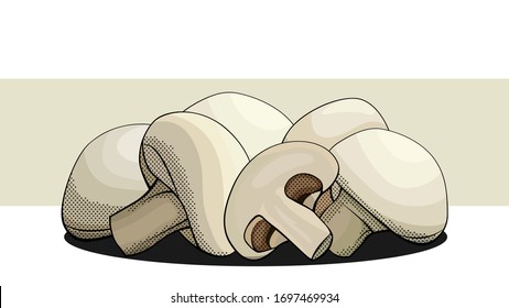 Vector simple illustration of a group of champignon with half on a label.