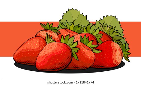 Vector simple illustration of a group of strawberries on a label.