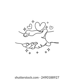 Vector ilustración simple de las manos que se sostienen con amor utilizando el estilo de contorno
