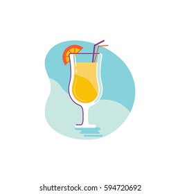 Vector simple illustration and icon in trendy flat linear style - summer and vacation concept - cocktail and juice in the glass