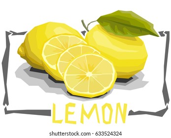 Vector simple illustration of lemons and slices in angular cartoon style.