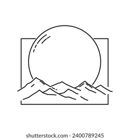 Vector simple illustration in simple linear style - minimalist design templates with mountain, hill and sun