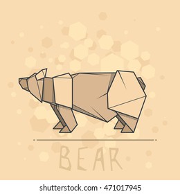 Vector simple illustration paper origami of brown bear.