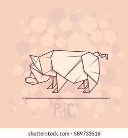 Vector simple illustration paper origami of pig.
