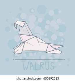 Vector simple illustration paper origami of walrus.
