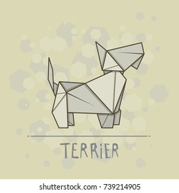 Vector simple illustration paper origami of dog, terrier.
