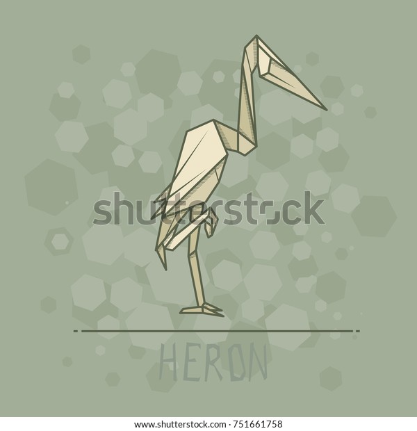 Vector Simple Illustration Paper Origami Heron Stock Vector