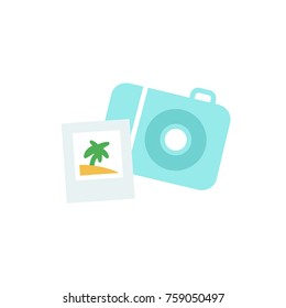 Vector simple illustration of photo camera - travel icon in flat linear style. Simple symbol of summer vacation .