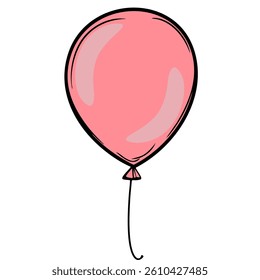 A vector simple illustration of a pink balloon with a glossy finish and a string attached.