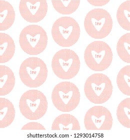 Vector simple illustration. Pink circle with white heart inside. For cover, card, web design.