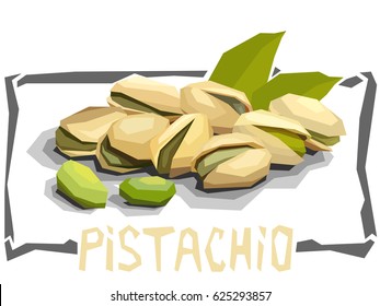 Vector simple illustration of pistachios with half in angular cartoon style.