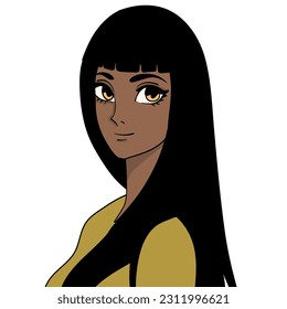 Ilustración vectorial simple lista para imprimir: chica caricaturizada, personaje de mujer joven