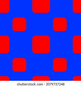 Vector simple illustration with red color square on blue background. Flat style seamless pattern design with square shape for web, site, banner, print, textile