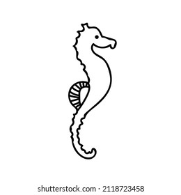 Vector simple illustration with Seahorse on white isolated background.Ocean,Summer underwater animal hand drawn in doodle style.Design for postcards,stickers,packages,social media,web,coloring.
