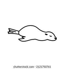 Vector simple illustration with Seal on white isolated background.Ocean,Summer underwater animal hand drawn in doodle style.Design for postcards,stickers,packages,social media,web,coloring.