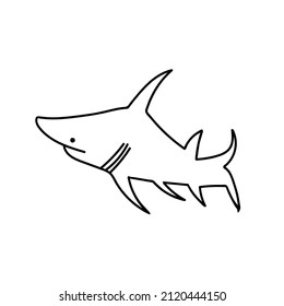 Vector simple illustration with Shark on white isolated background.Ocean,Summer underwater animal hand drawn in doodle style.Design for postcards,stickers,packages,social media,web,coloring.