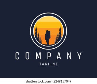 Vector simple illustration of sunset mountain climber silhouette- best for icon, sticker design, emblem, badge, adventure industry. available in eps 10