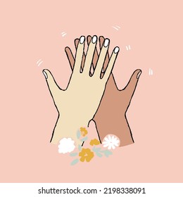 Vector simple illustration symbol of two joined hands. Image for printing. 