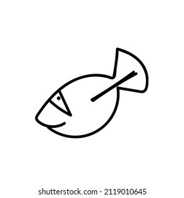 Vector simple illustration with tropical fish on white isolated background.Ocean,Summer underwater animal hand drawn in doodle style.Design for postcards,stickers,packages,social media,web,coloring.