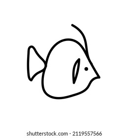Vector simple illustration with tropical fish on white isolated background.Ocean,Summer underwater animal hand drawn in doodle style.Design for postcards,stickers,packages,social media,web,coloring.